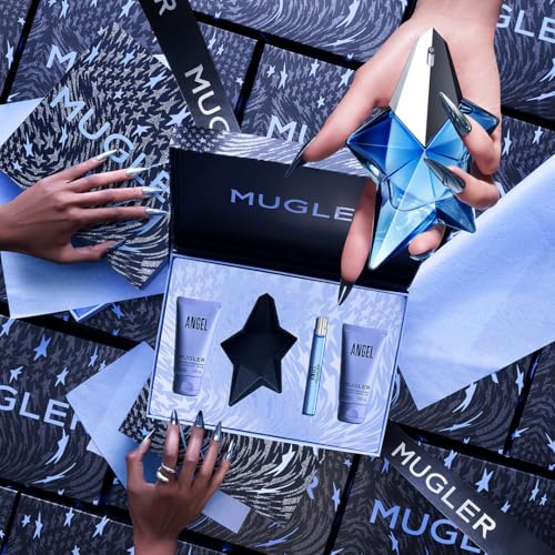 Mugler Angel Eau de Parfum - Women's Perfume Gift Set - Ambery & Woody - Fragrance, 1.6 Fl Oz, 1.6 Fl Oz Lotion, 1.6 Fl Oz Shower Gel, 0.33 Fl Oz Travel Size Perfume