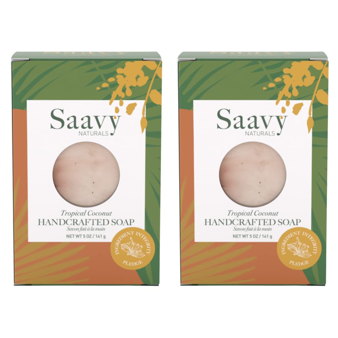 Saavy Naturals Tropical Coconut Handmade Soap Bar, Moisturizing Formula Vegan Soaps, Organic Soap Bars For Women, Creamy Lather