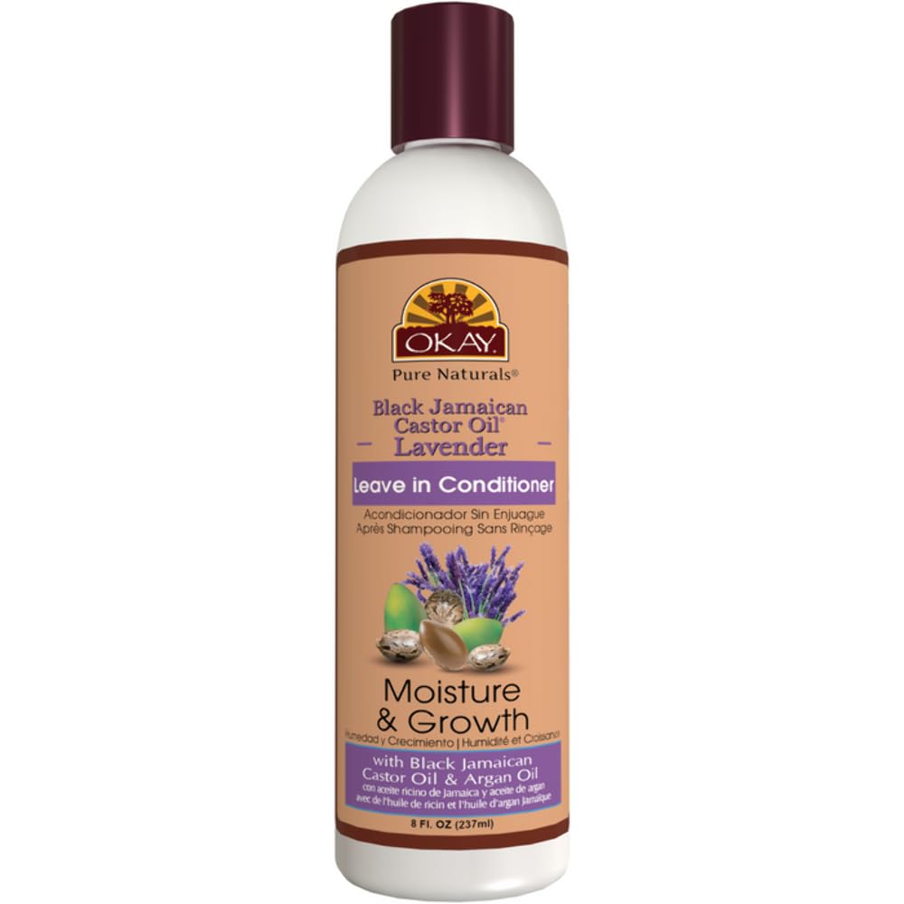 Okay Black Jamaican Castor Oil And Leave-In Conditioner For All Hair Types, White, Lavender, 8 Ounce