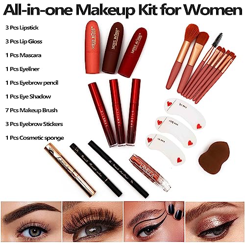 M 187 Colors Professional Makeup Palette - All-in-One Kit With Eye Shadows, Lipsticks, Mascara, Foundations, Blushes, Brow Pencils, Nail File - Makeup Gift Set for Women and Girls