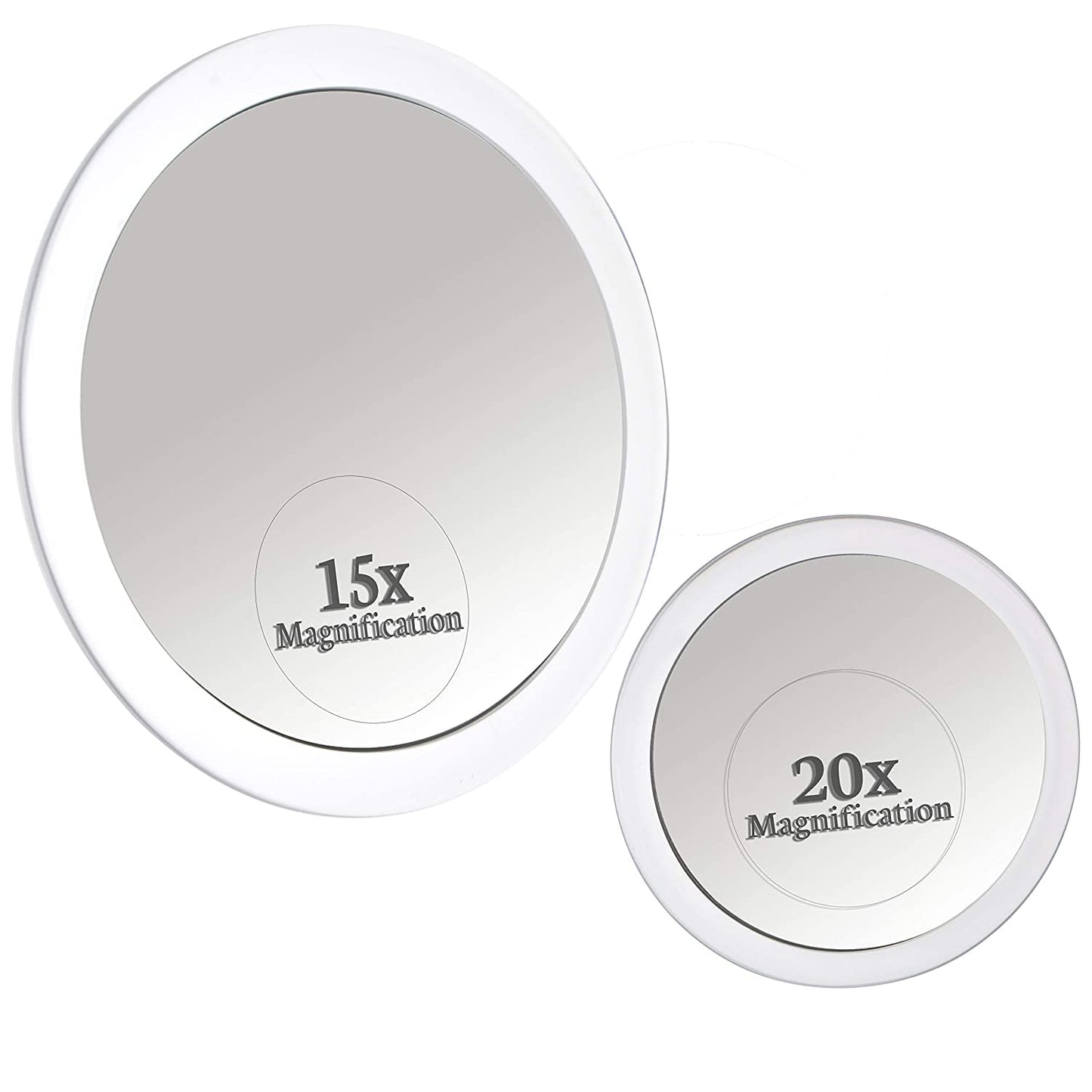 Mirrorvana 20X & 15X Magnifying Mirror Set With 3 Suction Cups Each - Compact & Travel Ready Mirror For Makeup - Sizes: 6'' And