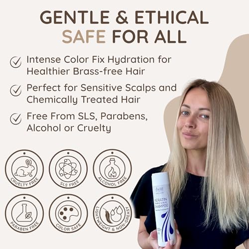 VITAMINS hair cosmetics Keratin Purple Toning Shampoo - Violet Blue Brassiness Toner for Bleached Icy Blonde Platinum Silver White Grey Ash Gray or Colored Dry Damaged Brassy Hair