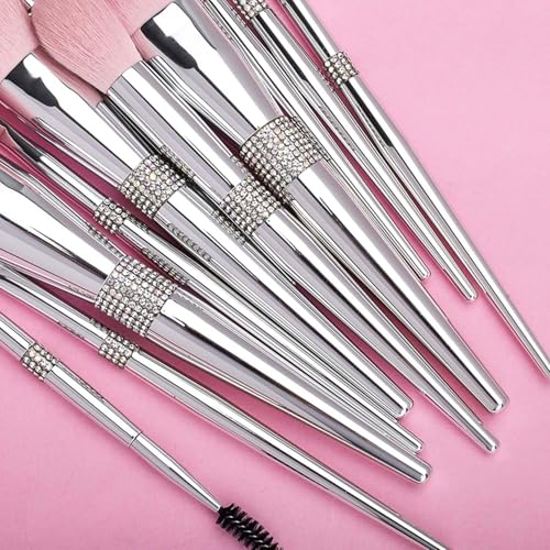 Professional Makeup Brush Set Luxury 11pcs Silver Glitter Crystal Make Up Brush Kit Vegan Soft Synthetic Hair Foundation Eyeshadow Eyebrow Lip Cosmetic Brush Set With Gift Box For Girl