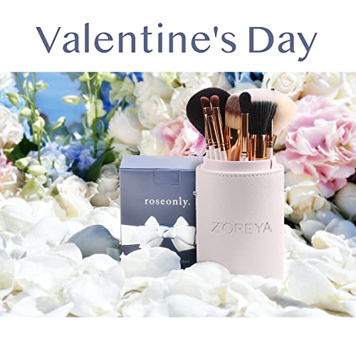 Z'OREYA Travel Makeup Brush Set White 12pcs Makeup Brushes Premium Synthetic Hair Professional Foundation Powder Contour Blush Cosmetic Eye Brush Sets With Holder