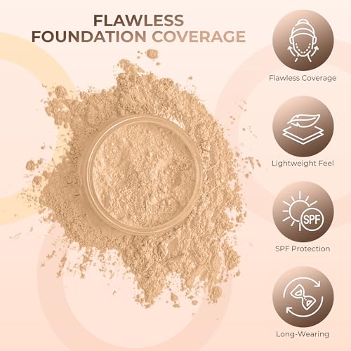 16pc STARTER KIT with 10 BRUSHES SET (WARM) Mineral Makeup Bare Face Loose Powder Includes Matte Foundation, Veil Primer, Blush, Bronzer, Translucent Finishing Setting Powder SPF 30 Travel Size