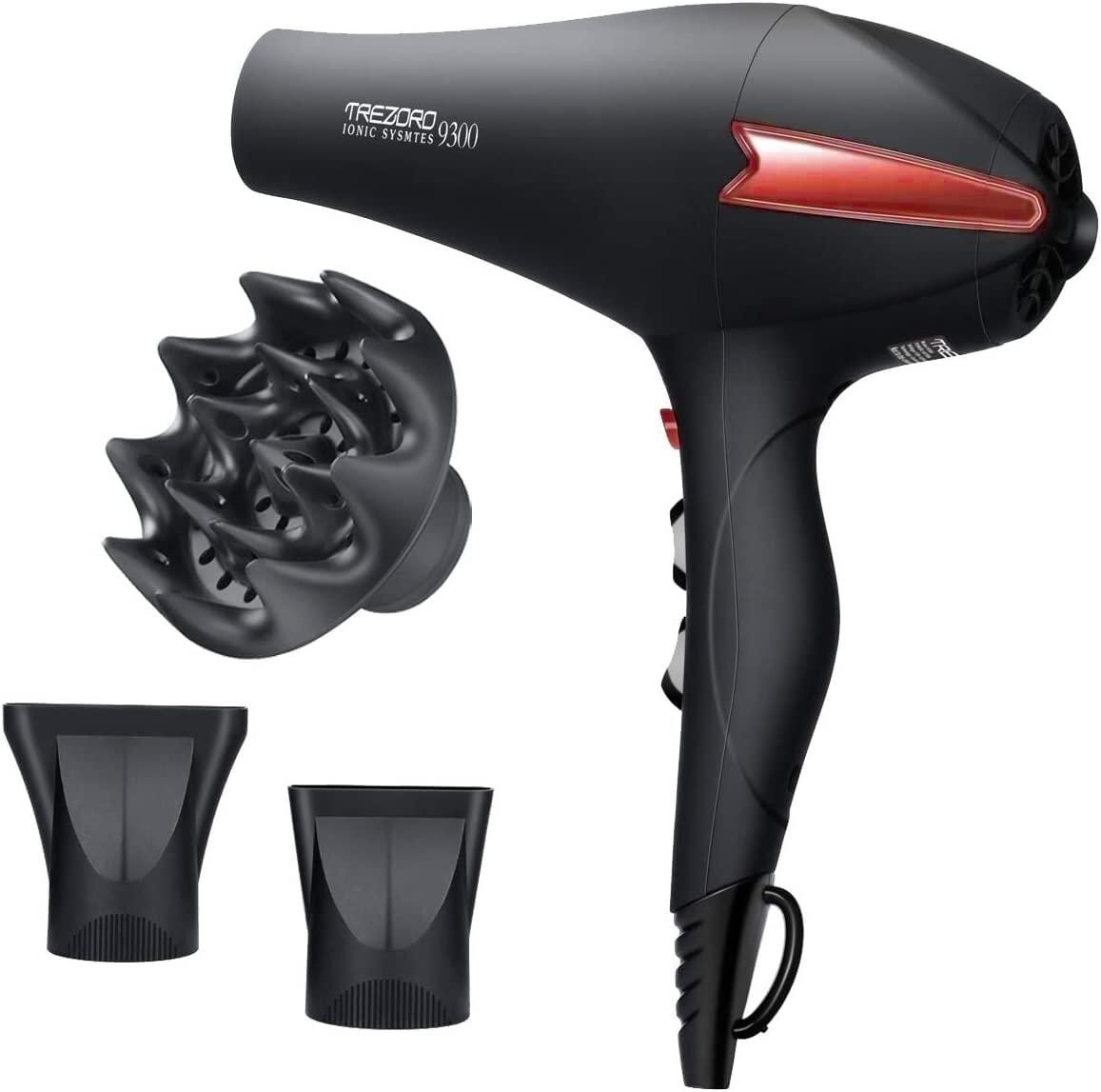 Diffuser Hair Dryer, 2200 Watt Professional Ionic Salon Blow Dryer, Ceramic Tourmaline Hairdryer with 2 Concentrator Nozzle Atta