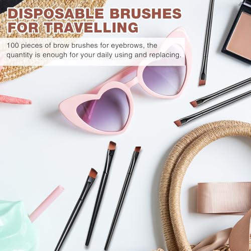 Gerrii 100 Pieces Disposable Angled Eyebrow Brushes Eye Liner Brush Disposable Angle Brushes Tinting Brushes for Women Girls Salon Beauty Cosmetic Make up Tool Esthetician Supplies(Black)