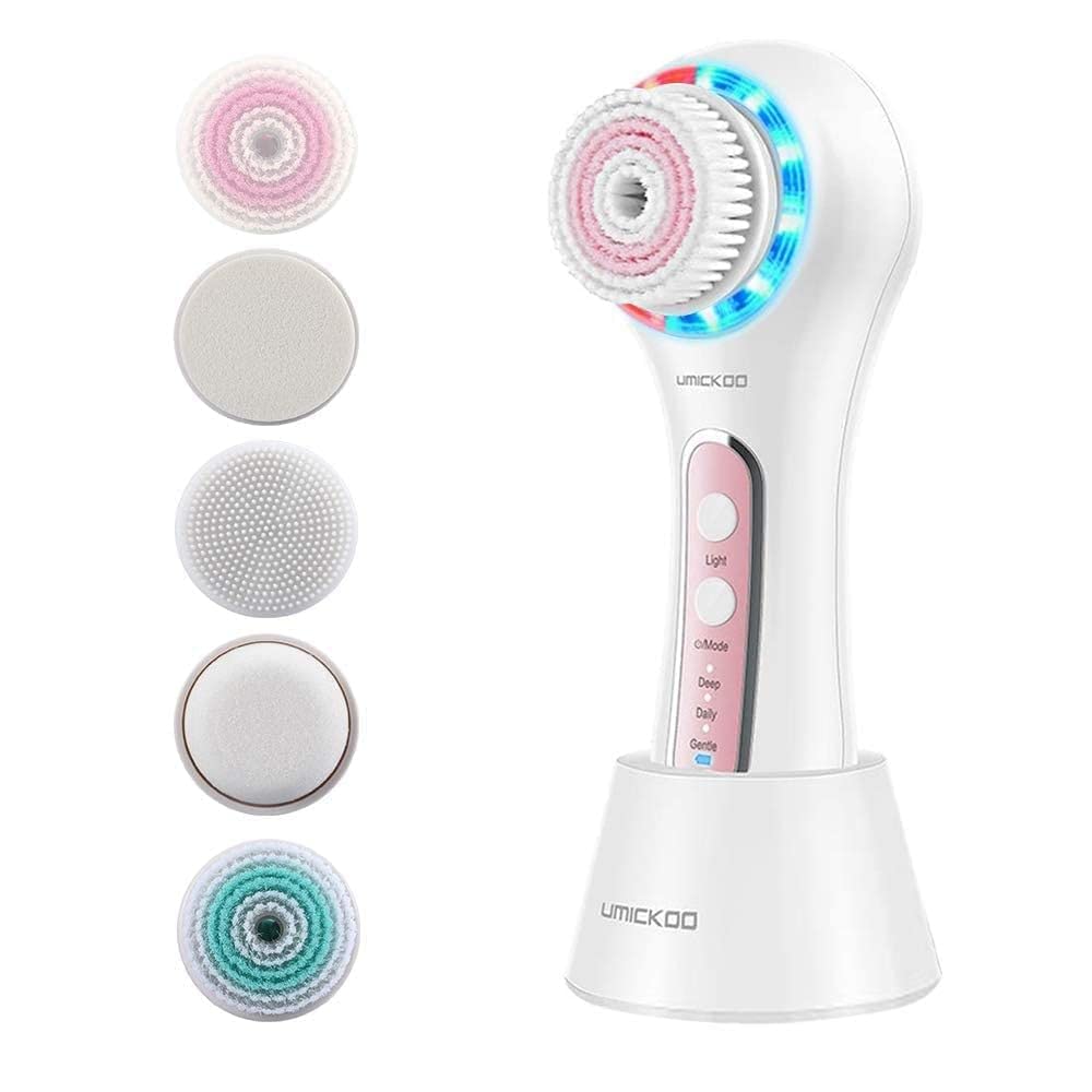 Umickoo Face Scrubber Exfoliator,Facial Cleansing Brush Rechargeable Ipx7 Waterproof With 5 Brush Heads,Electric Face Spin Brush