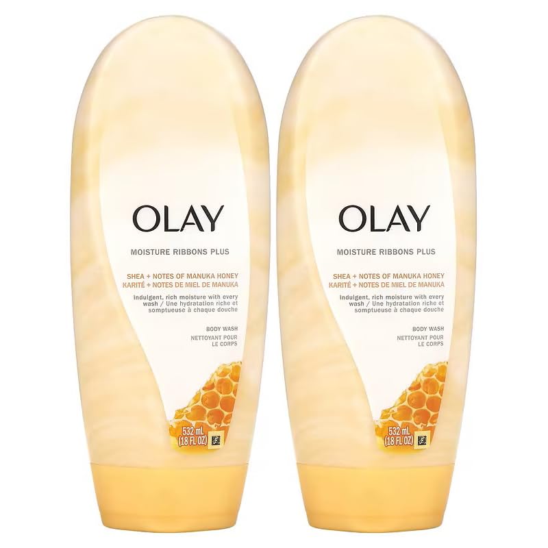 Olay Moisture Ribbons Plus Body Wash With Shea + Notes Of Manuka Honey, Long-Lasting Moisture And Soft, Smooth Skin 18 Fl Oz (Pa