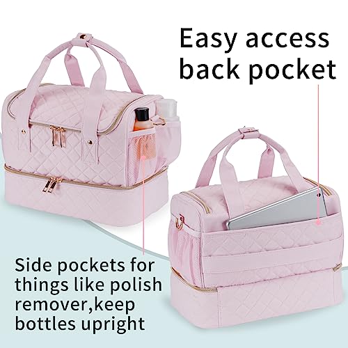 Nail Polish Organizer Case Fits 1 Nail Lamp and 50 Bottles,Pretty Nail Organizers and Storage with Side Pockets for Nail Polish Remover,Manicure Tools (Patented,Bag Only)-Pale Pink