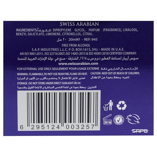 Swiss Arabian Attar Mubakhar - Luxury Products From Dubai - Long Lasting Perfume Oil for Unisex - Blend of Bergamot, Mandarin, Jasmine and Patchouli - Perfect for Date Night or Evening Out - 0.67 oz