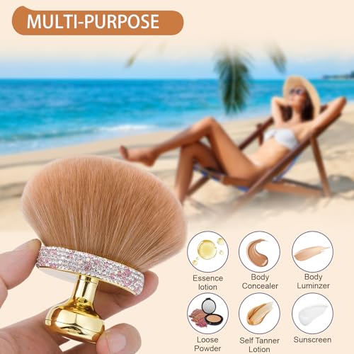 UNIMEIX Extra Large Body Makup Brush for Self Tanner with Drawstring Bag, 3.2 Inch Blend and Blur Body Sunscreen Applicator for Face, Legs, Body, Cream and Foundation (Gold)