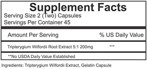 Thunder God Vine Root 5:1 Supplement – Tripterygium Wilfordii Herbal Supplement – 200mg Capsules with Lei Gong Teng Extract – Thunder God Vine Extract with Triptolide – 90 Capsules