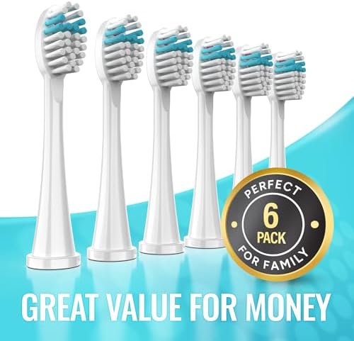 Toothbrush Replacement Heads Compatible with Waterpik Sonic Fusion 2.0 & Flossing Toothbrush SF01/SF02/SF03/SF04, Replacement Heads with Dupont Nylon & Color Fade Bristles - 6 Pack