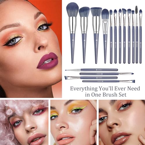 Makeup Brushes, HEYMKGO 16Pcs Makeup Brush Set Professional Synthetic Foundation Blending Blush Face Brushes, Eye Shadows Concealers Powder Brush Kit for Makeup