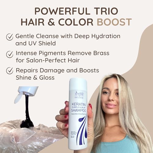 VITAMINS hair cosmetics Keratin Purple Toning Shampoo - Violet Blue Brassiness Toner for Bleached Icy Blonde Platinum Silver White Grey Ash Gray or Colored Dry Damaged Brassy Hair
