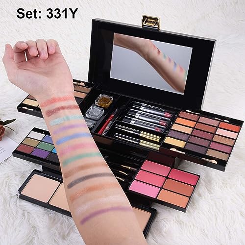 M 58 Color Professional Makeup Kit, makeup pallet,All In One Makeup Set for Women Girls Beginner,Include Eyeshadow Facial Blusher Eyebrow Powder Face Concealer Powder Eyeliner Pencil and a Mirror(331Y)