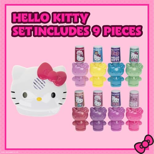Townley Girl Hello Kitty and Friends 8 Pack Non-Toxic Peel-Off Shimmer and Opaque, Water-Based Safe Nail Polish Set with Nail Dryer for Kids, AA Batteries Not Included, Ages 3 and Up