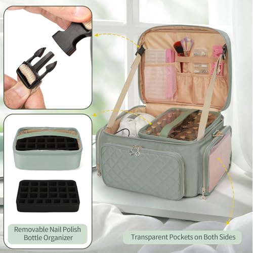 Nail Polish Organizer, Nail Polish Storage Holds 50-70 Bottles & Nail Lamp, Portable Travel Nail Kit Storage Carrying Case Fits Nail Suppiles, Gift for Manicurist, Grils (Green)