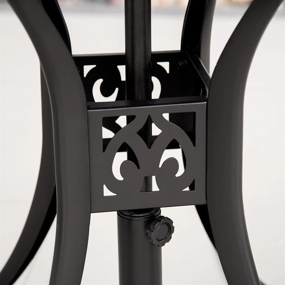 Topcobe 30" Round Patio Dining Table with Umbrella Hole, Antique Cast Aluminum Outdoor Bistro Table Only, Modern Furniture for Outdoor, Black