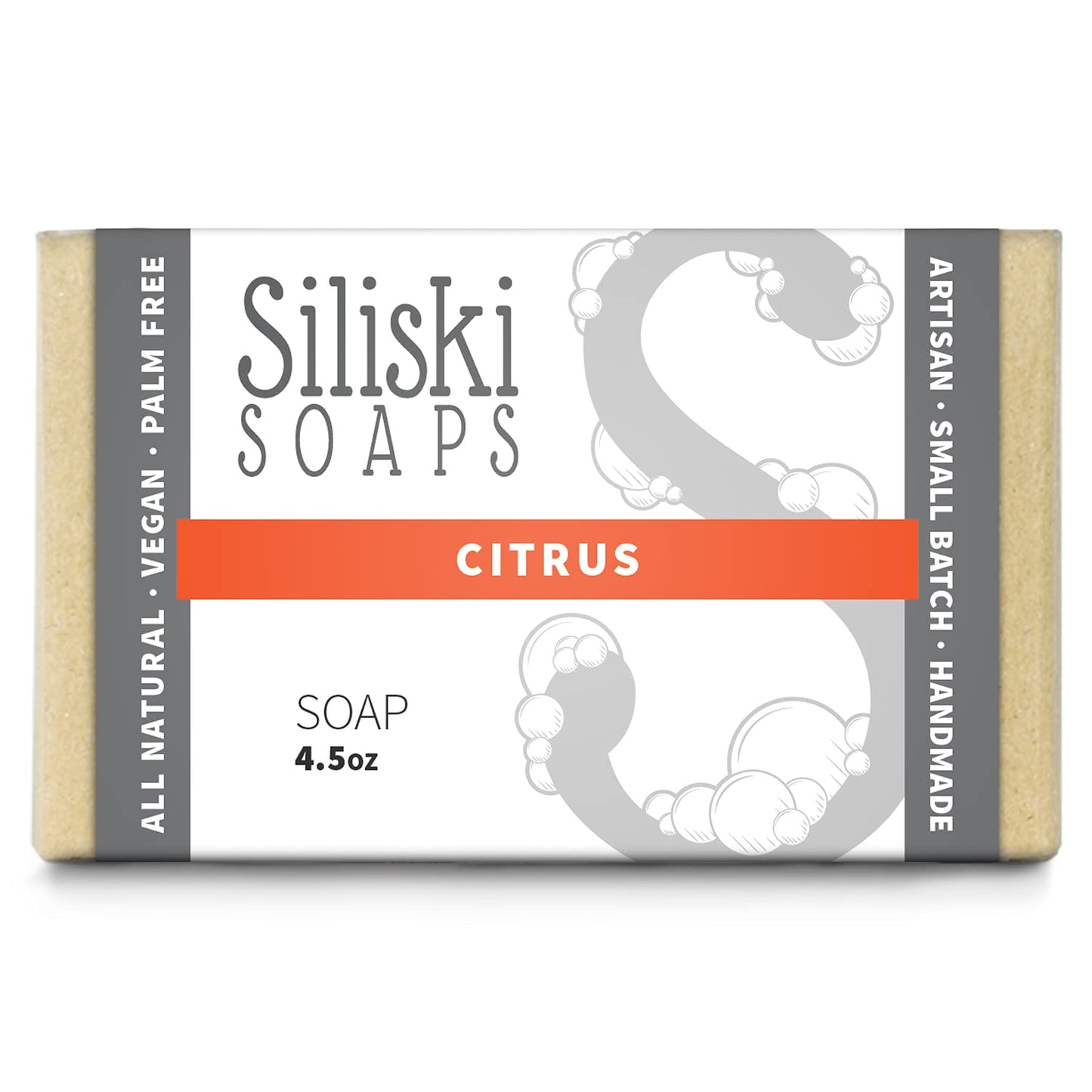Siliski Soaps Simple Skincare, Hard, Gentle, Bath Soap, All Natural, Vegan And Palm Free - Citrus, 4.5 Oz