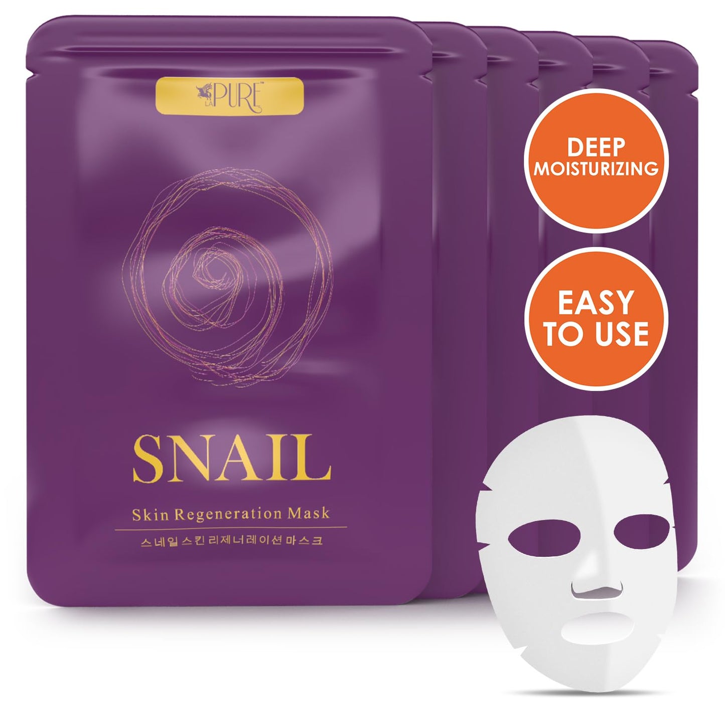 La Pure Korean Face Mask - 10Ct Snail Mucin Hydrating Face Masks Anti Wrinkle Anti Aging Deep Moisturizing Natural Snail Mucin M