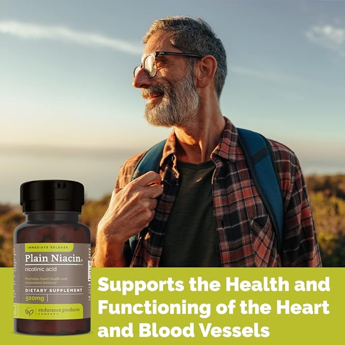 Endur B3 Plain Niacin - 500mg Immediate Release Vitamin B-3 with Flush - Nicotinic Acid 100 Tab-Phytosterols 450mg IR 60 Tabs