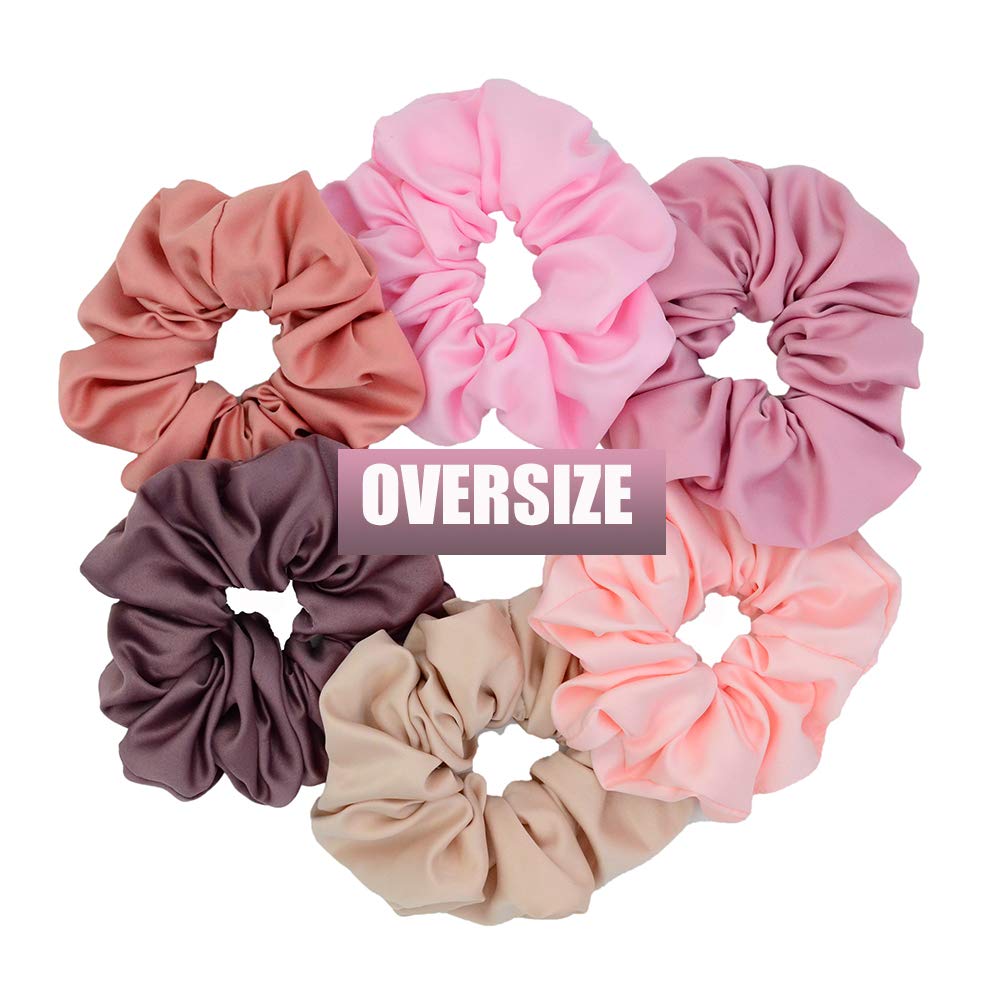 Chloven 6 Colors Oversize Jumbo Scrunchies Blush Theme Large Hair Scrunchies Satin Elastics Pink Lovers Scrunchy Bobbles Soft Ha
