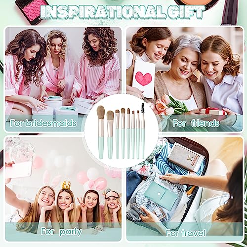 Gerrii 6 Sets Travel Makeup Brush Set Brushes Bag Bridesmaid Gift Synthetic Fiber Face Make up Brushes Angled Blush Brush for Wedding Bridal Shower Favors Bachelorette Party Gift (Light Blue)