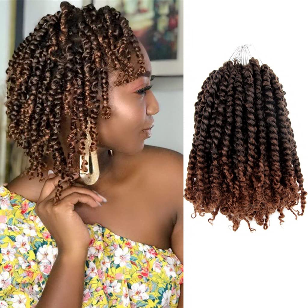 The Bohobabe Crochet Passion Twist Hair Pretwisted 10 Inch Short Pre-Looped Passion Twist Crochet Braiding Hair 8 Packs (T30)