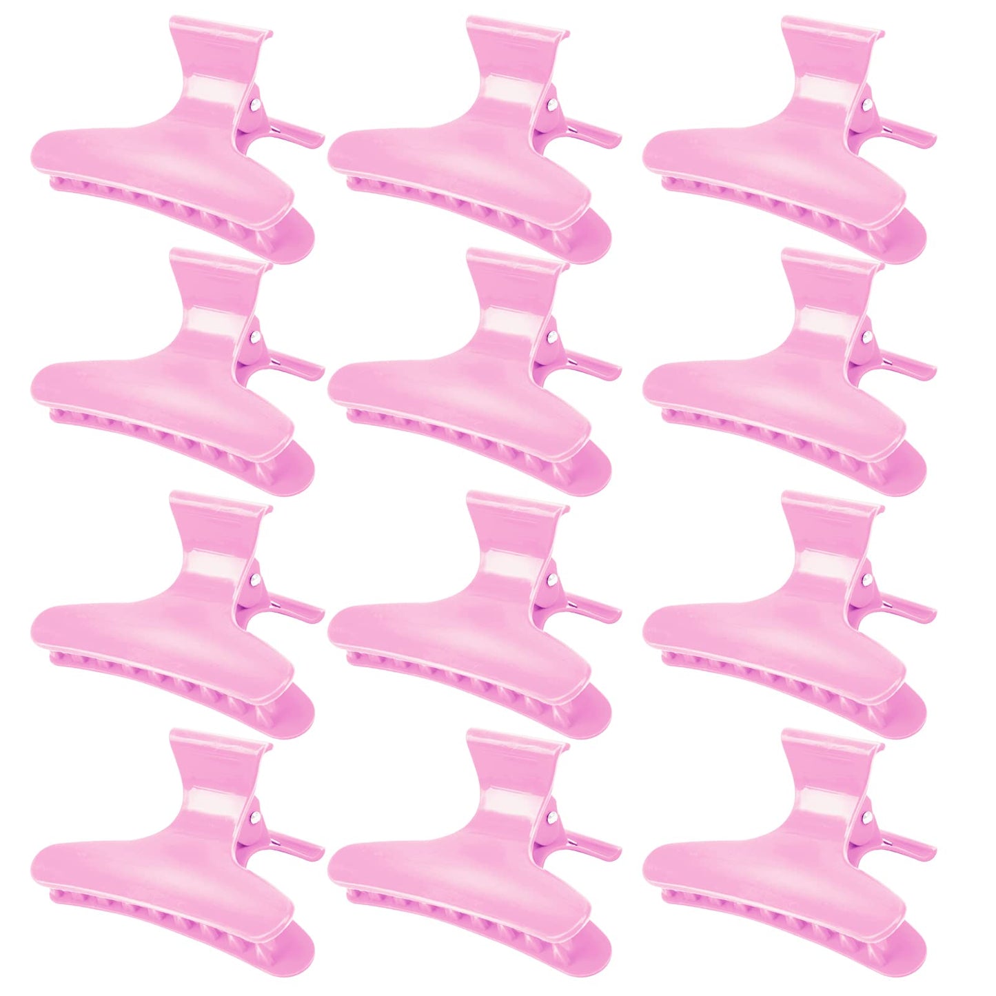 Ondder 12 Pack Pink Butterfly Hair Clamps Clips Hair Claw Clips Pro Salon Clip For Styling, Sectioning, Cutting, Coloring Hair C