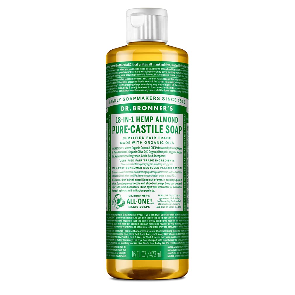 Dr. Bronner'S - Pure-Castile Liquid Soap (Almond, 16 Ounce) - Made With Organic Oils, 18-In-1 Uses: Face, Body, Hair, Laundry, P