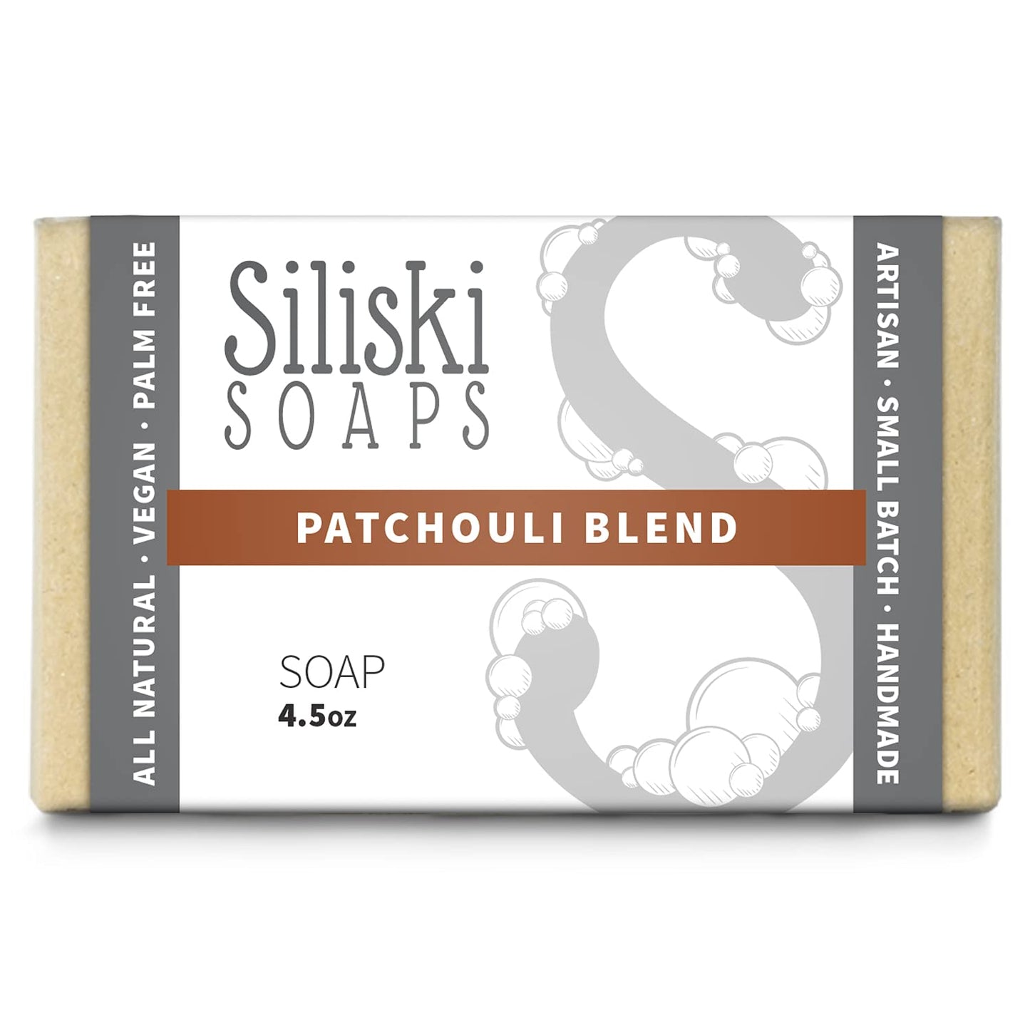 Siliski Soaps Simple Skincare, Hard, Gentle, Bath Soap, All Natural, Vegan And Palm Free - Patchouli Blend, 4.5 Oz