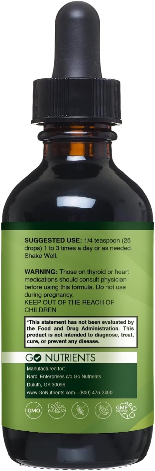 Go Nutrients Nascent Iodine & Thyroid Support Dietary Supplements High Potency Liquid Drops Non-GMO GlutenFree Iodine Edge to Boost Metabolism Improve Skin & Stop Hair Loss & Increase Levels of Iodine
