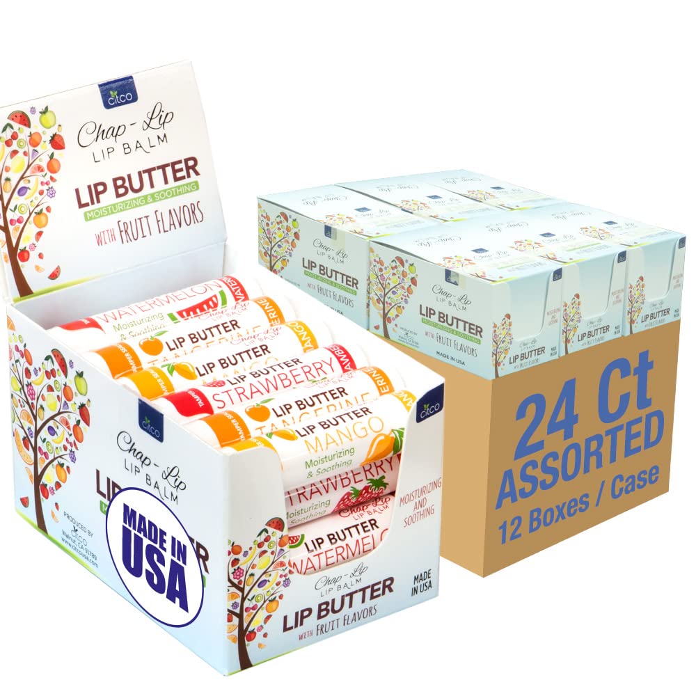 CHAP-LIP Lip Butter Lip Balm with Fruit Flavors, Cocoa Butter, Coconut Oil. Moisturizing Vitamin E & Total Hydration Treatment &