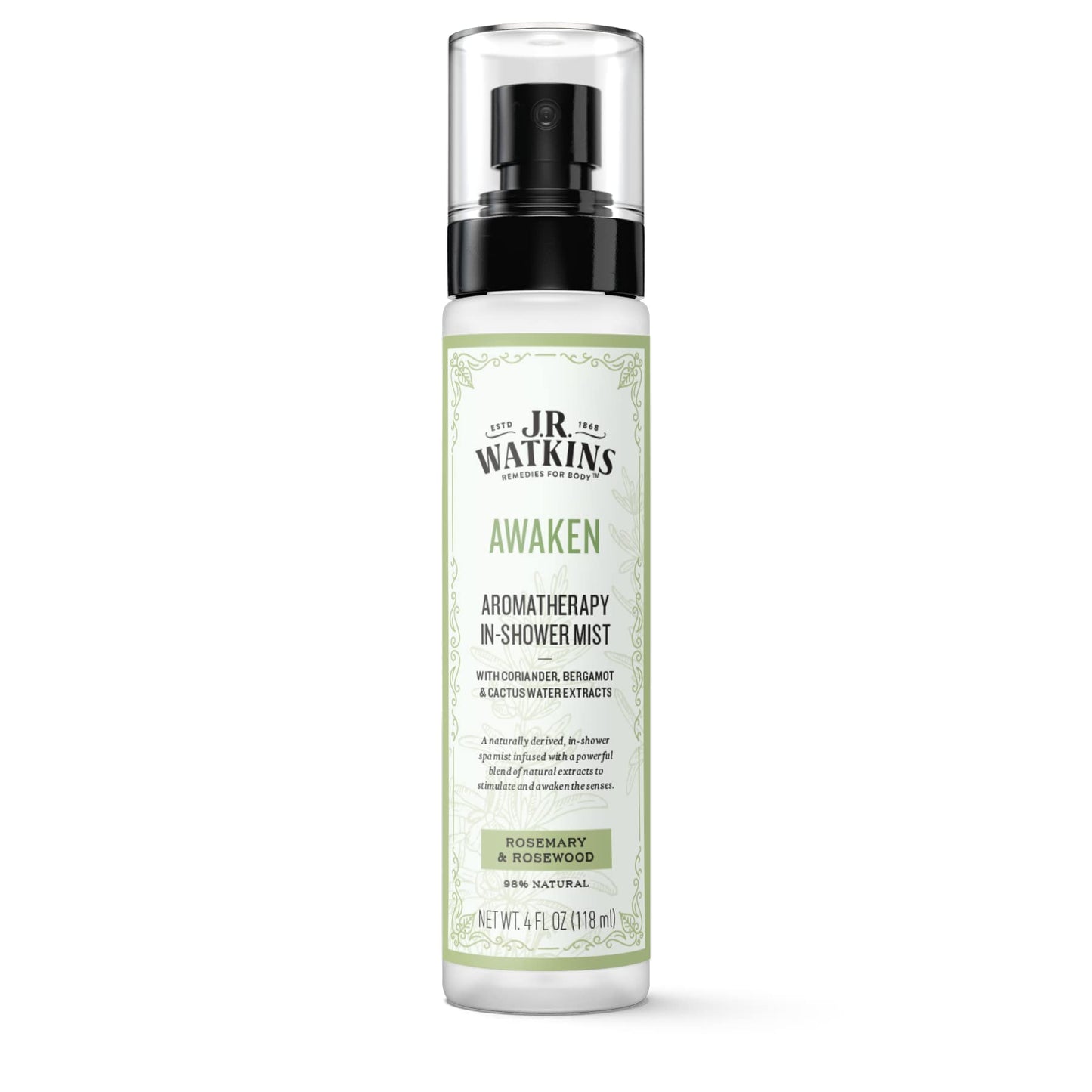 J.R. Watkins Awaken Aromatherapy In-Shower Mist, Natural Rosemary & Rosewood, 4 Oz