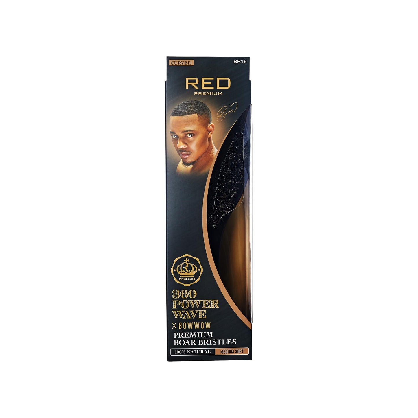 RED by KISS 360 Power Wave X Bow Wow Curved Palm Boar Brush 100% Natural Medium Soft Bristles (Club-Long)