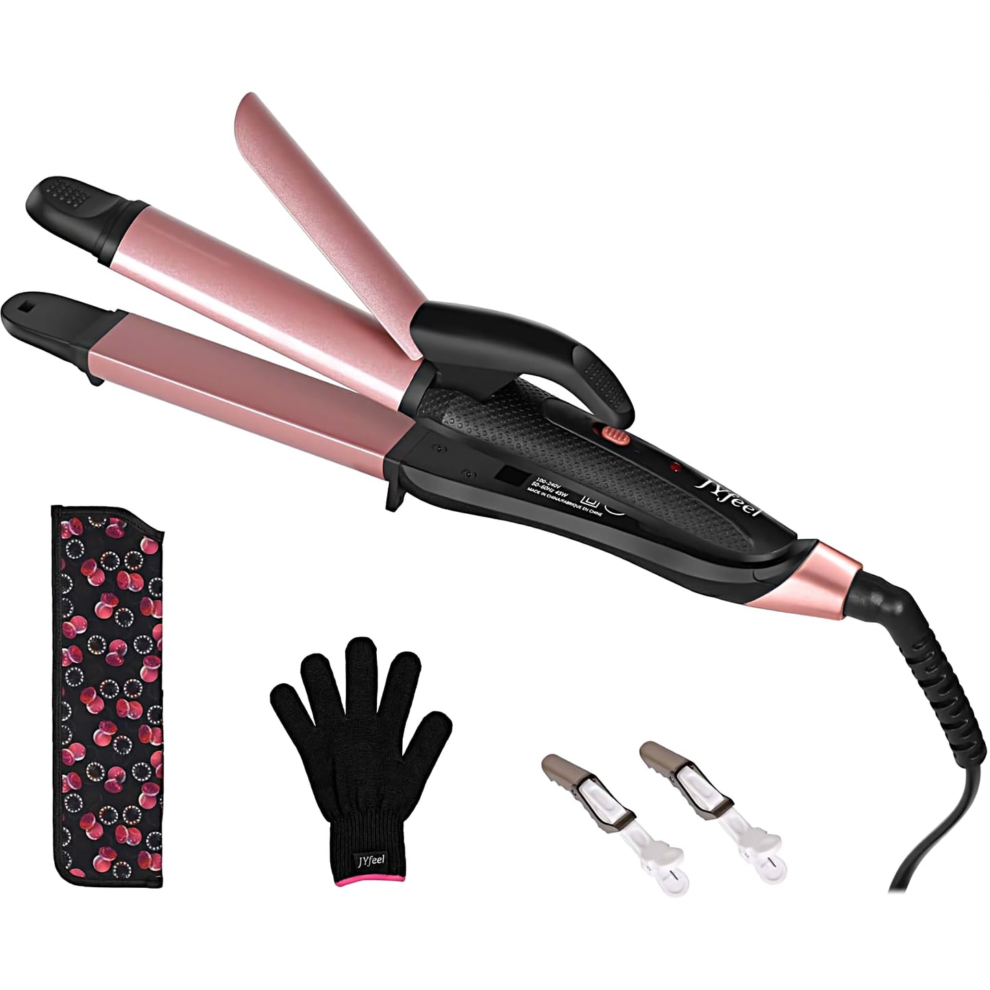 2 in 1 Travel Curling Flat Iron Dual Voltage Mini Hair Straightener and Curler with 1 Inch Rose Gold Ceramic PTC Plate (Gold)