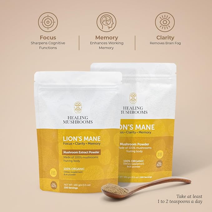 Lion’s Mane Extract Powder, Brain Superfood for Clarity, Memory & Focus - 200 Gram