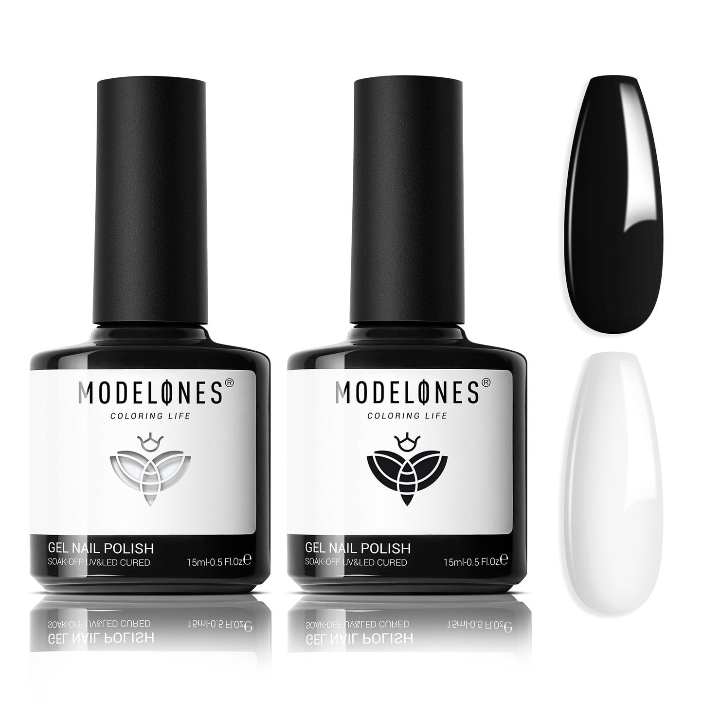 Modelones Gel Nail Polish Set, 2 Pcs 15 Ml Black And White Gel Polish White Gel Nail Polish Soak Off Led Gel Polish Spring Nails