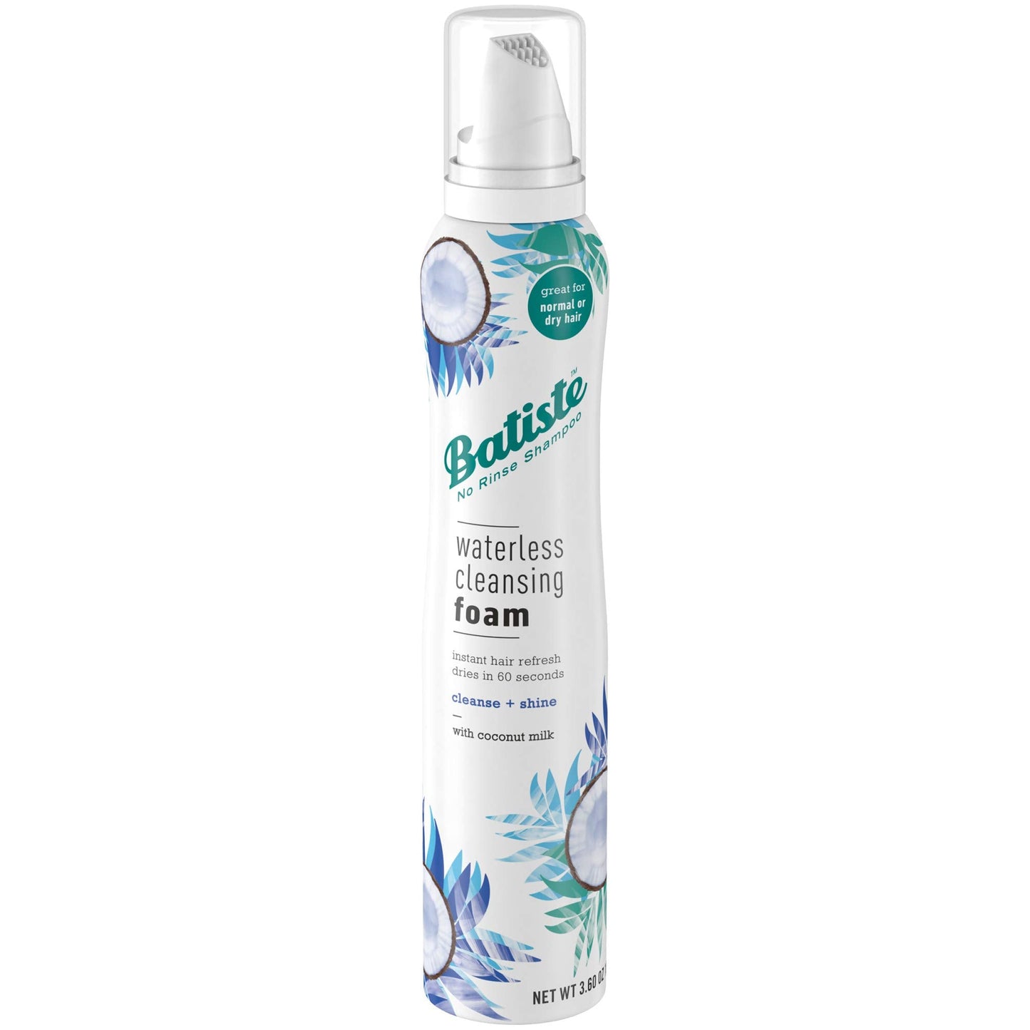 Batiste Waterless Cleansing Foam Cleanse + Shine With Coconut Milk, 3.6 Oz