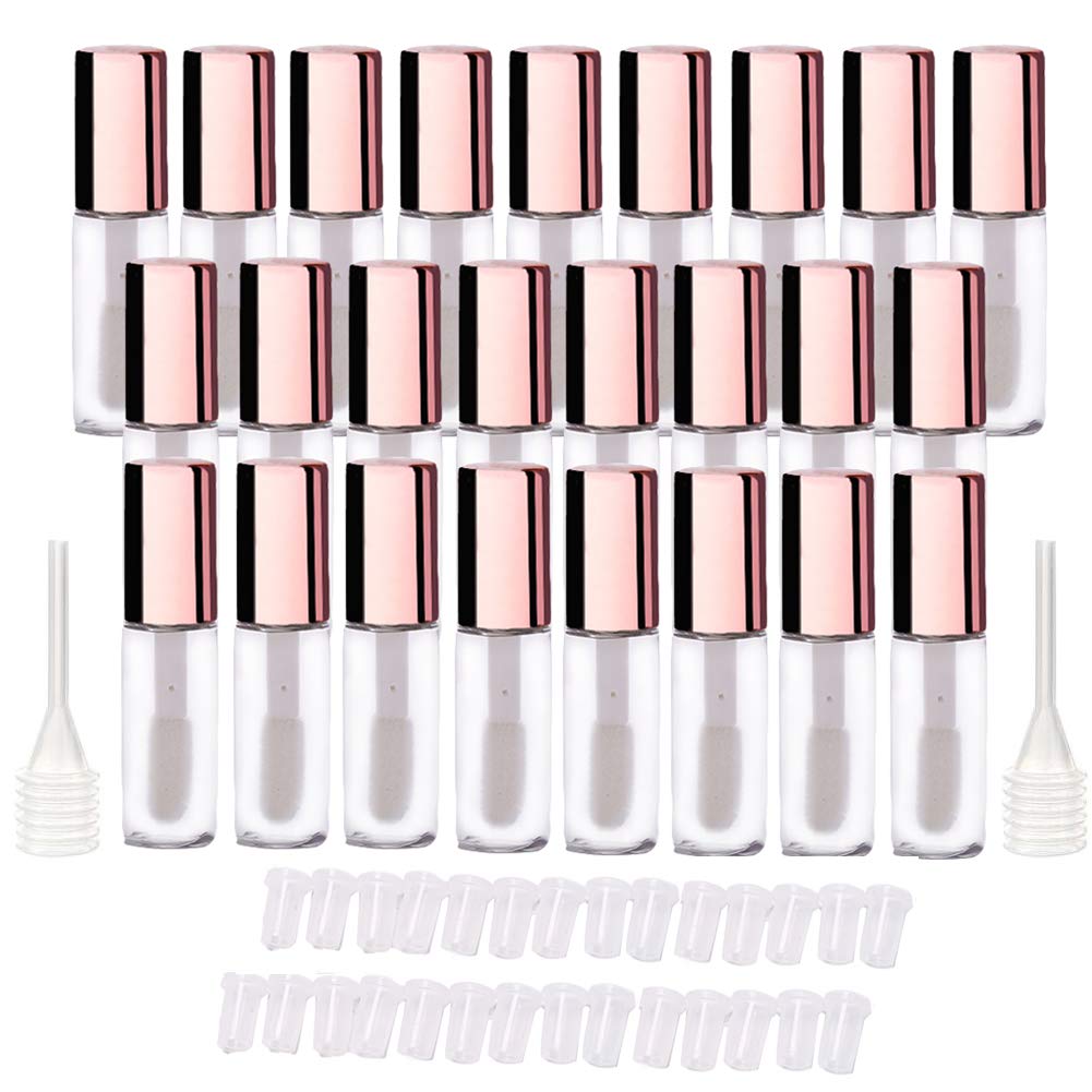 Ltkj 25 Pack 1.2 Ml Pretty Empty Lip Gloss Tubes Containers, Clear Mini Refillable Lip Balm Bottles With Rubber Inserts And 3Pcs