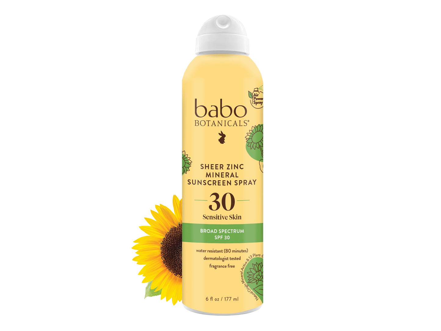 Babo Botanicals Sheer Zinc Continuous Sunscreen Spray Spf30 - Natural Zinc Oxide - Extra Sensitive Skin - Water Resistant - Vega