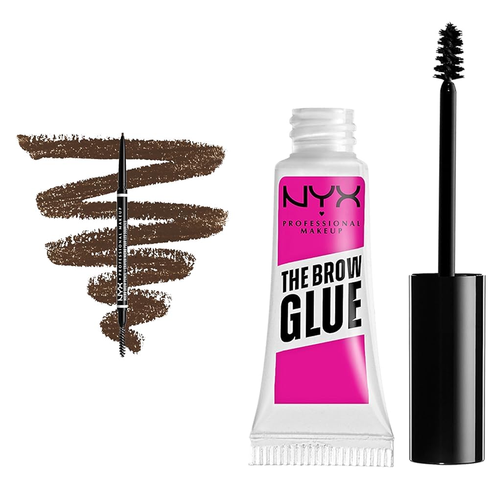 NYX PROFESSIONAL MAKEUP Micro Brow Pencil, Eyebrow Pencil - Brunette & The Brow Glue, Extreme Hold Eyebrow Gel - Clear
