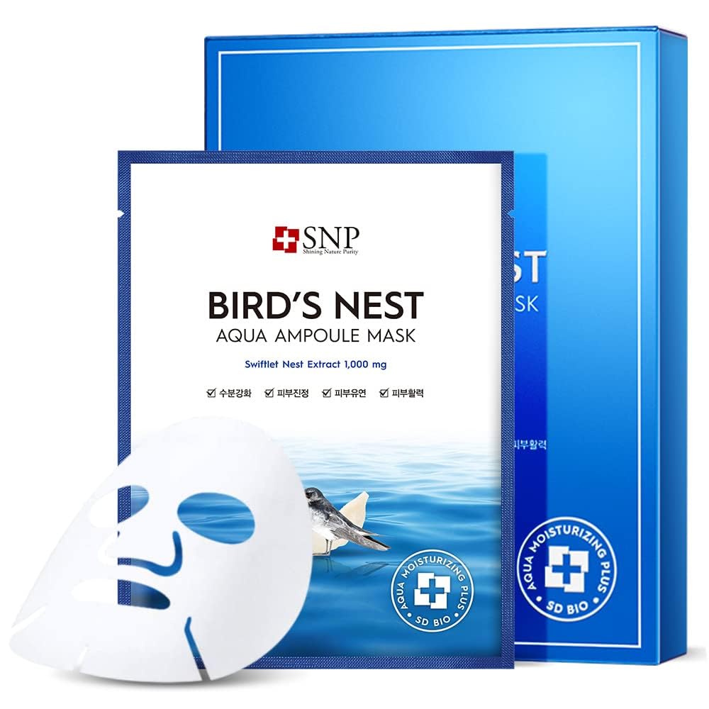 Snp - Bird'S Nest Aqua Ampoule Moisturizing Korean Face Sheet Mask - Maximum Hydration & Protection For All Dry Skin Types Using