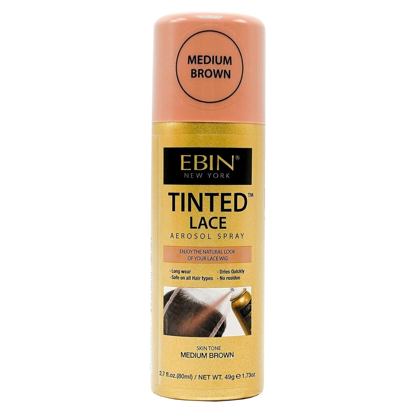 Ebin New York Tinted Lace Aerosol Spray - Medium Brown 2.7Oz/ 80Ml, Quick Dry, Water Resistant, No Residue, Water Resistant, Eve
