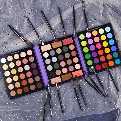 UCANBE Eyeshadow Palette with 15Pcs Brushes Makeup Set, Pigmented 86 Colors Make Up Sets Valentine's Gift, Matte Shimmer Glitter Eye Shadow Pallet Highlighter Contour Blush Powder Brush Beauty Kit