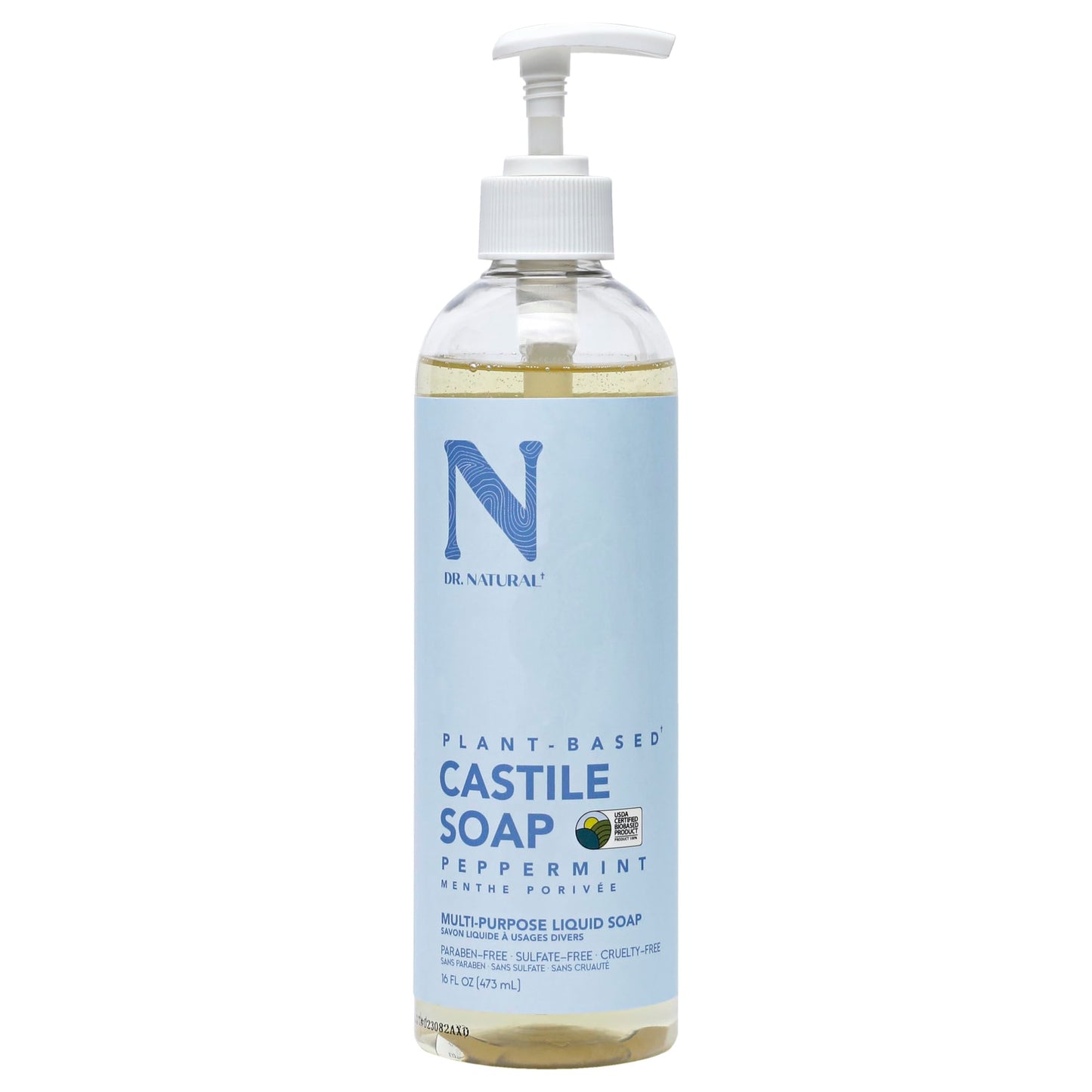 Dr. Natural Castile Liquid Soap, Peppermint, 16 Oz - Plant-Based - Made With Organic Shea Butter - Rich In Coconut And Olive Oil