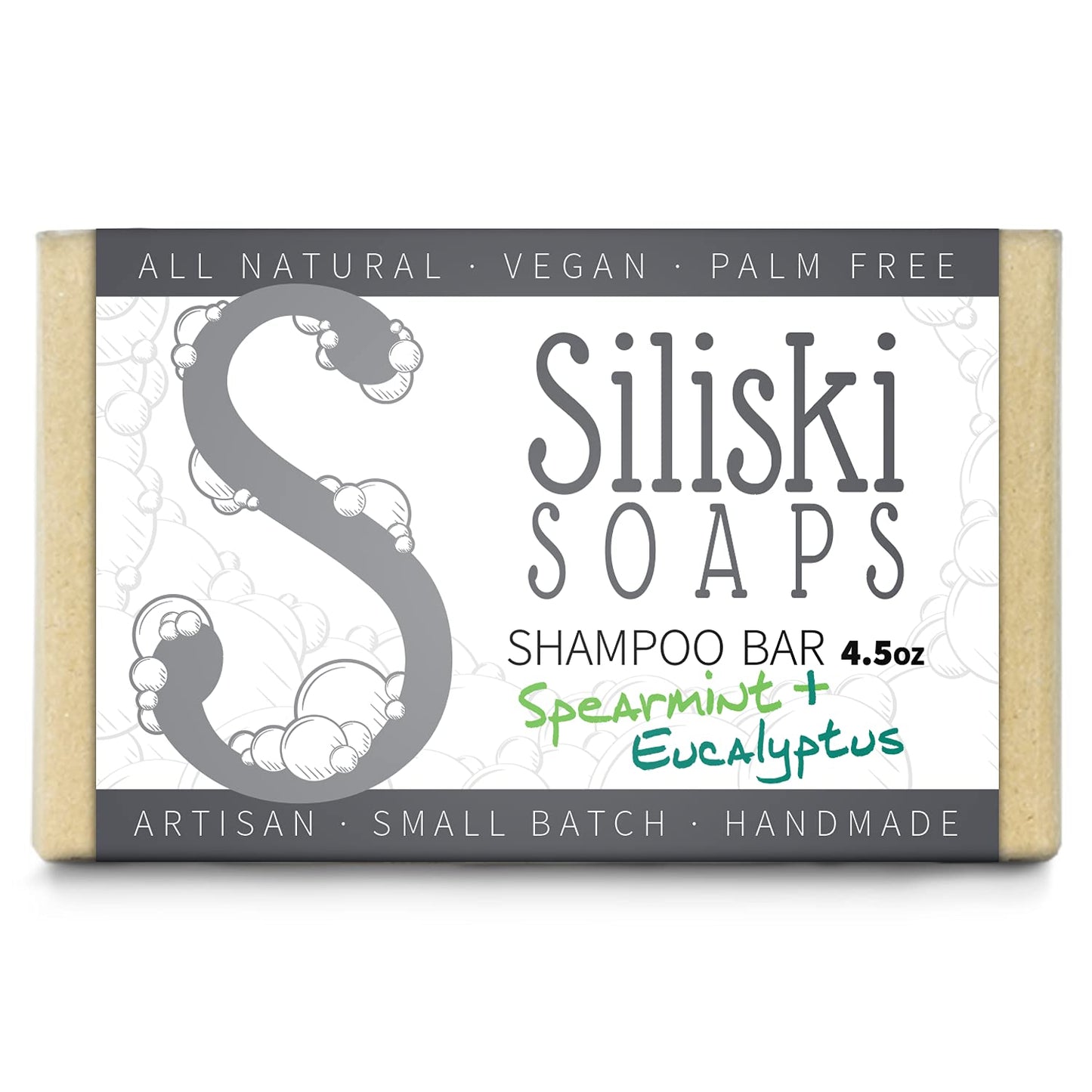 Siliski Soaps Simple Skincare Shampoo Bar, All Natural, Vegan And Palm Free - Spearmint + Eucalyptus, 4.5 Oz