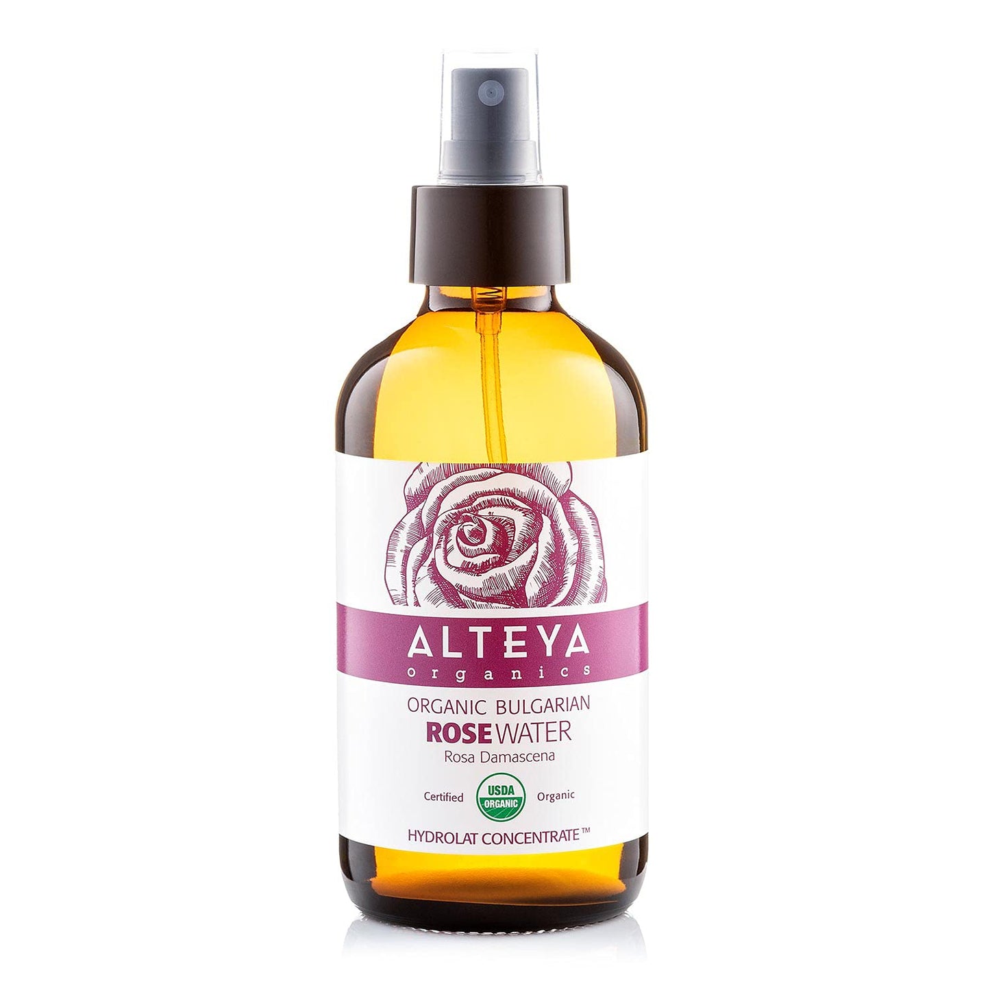 Alteya Organics Rose Water Usda Certified Organic Facial Toner, 8 Fl Oz/240Ml Pure Bulgarian Rosa Damascena Flower Water, Award-